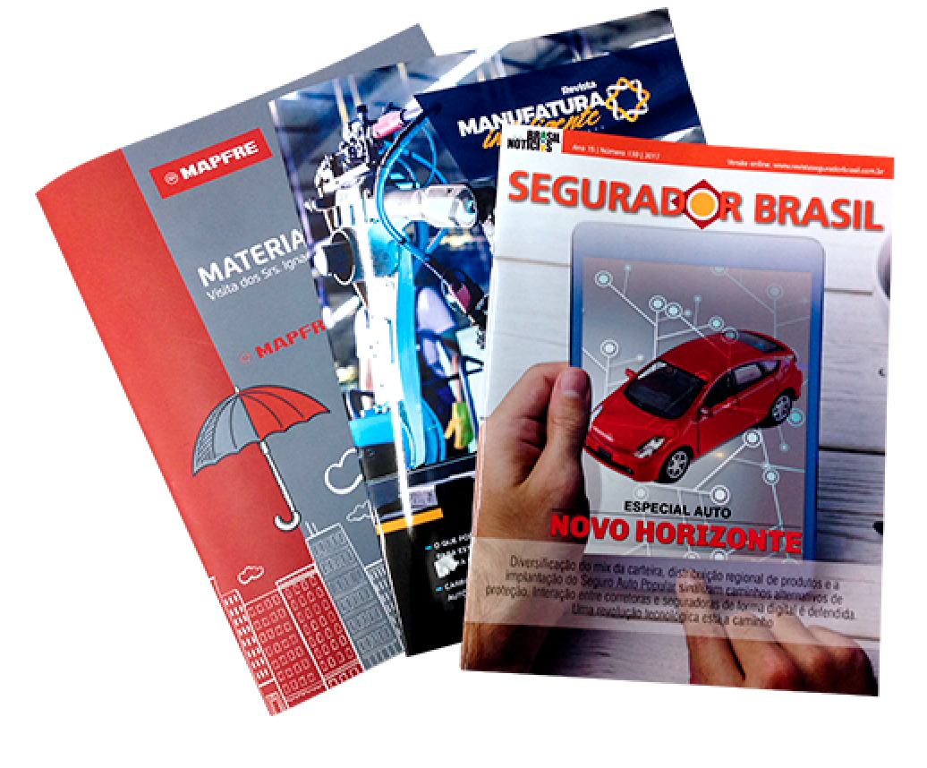 Exemplos de revistas produzidas pela Visão Gráfica