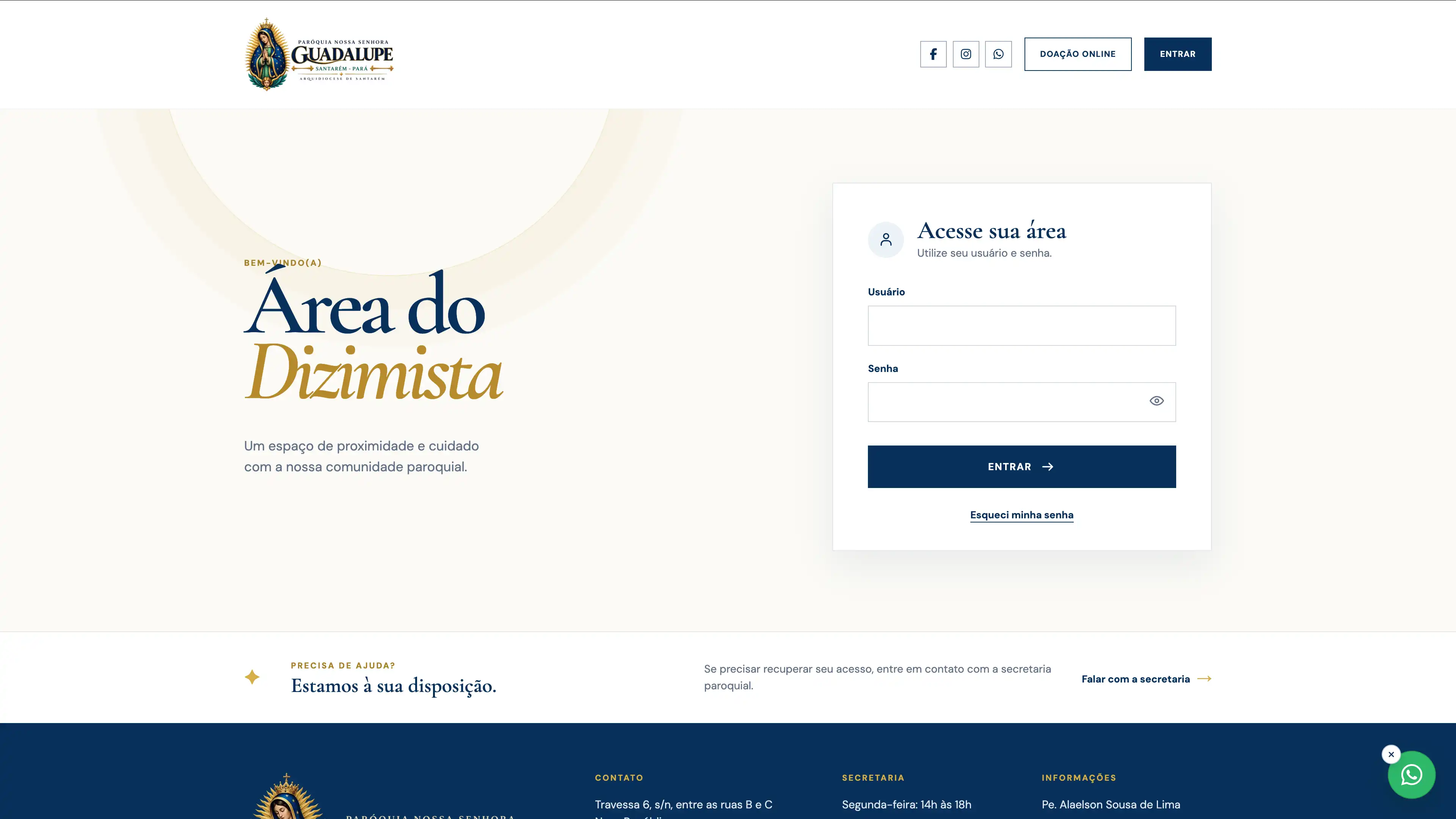 Desenvolvimento de site para a Paróquia Nossa Senhora de Guadalupe