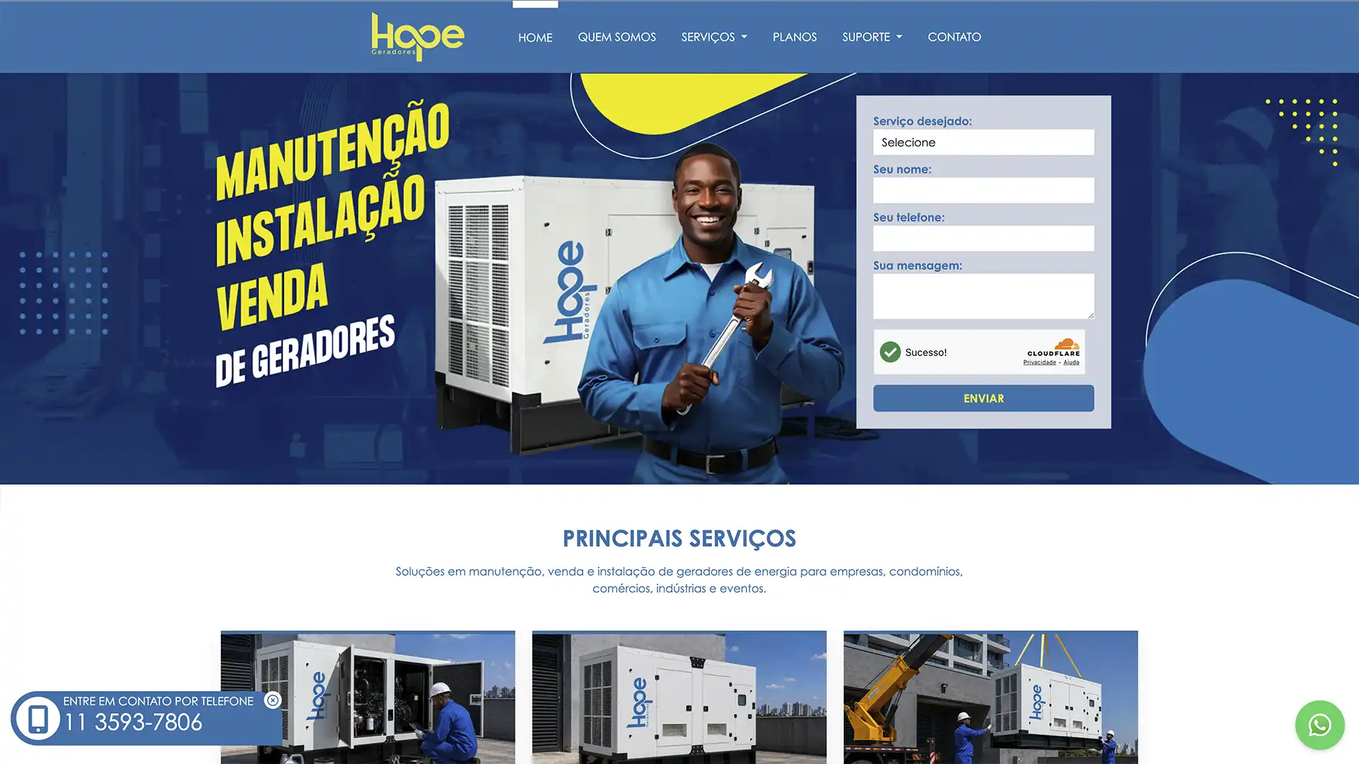 Site para empresa de soluções em energia - Hope Geradores